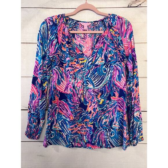 Long Sleeve Rayon Lilly Pulitzer Top Size XS - Picture 1 of 6